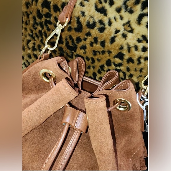 NWOT Isadora Mahogany Suede Fringe Hobo Drawstring Purse - Picture 2 of 7